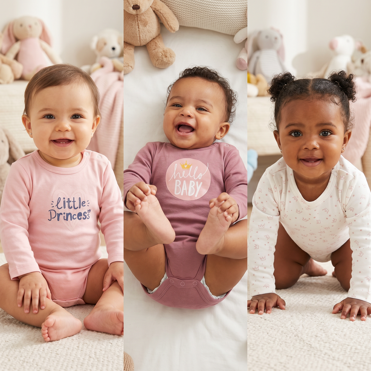 100% Egyptian Cotton Baby Full-Sleeve Bodysuits - Multipack