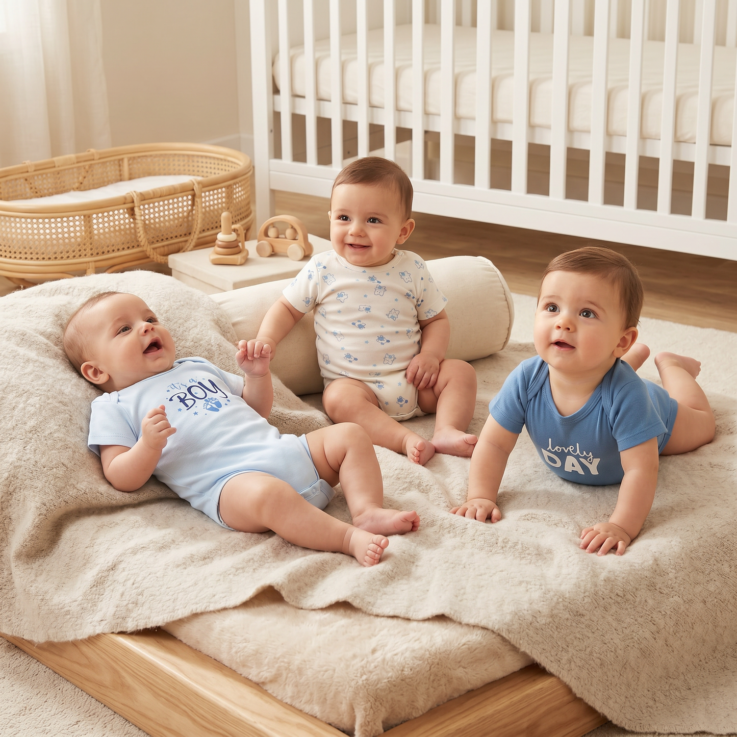 100% Egyptian Cotton Baby Half-Sleeve Bodysuits - Multipack