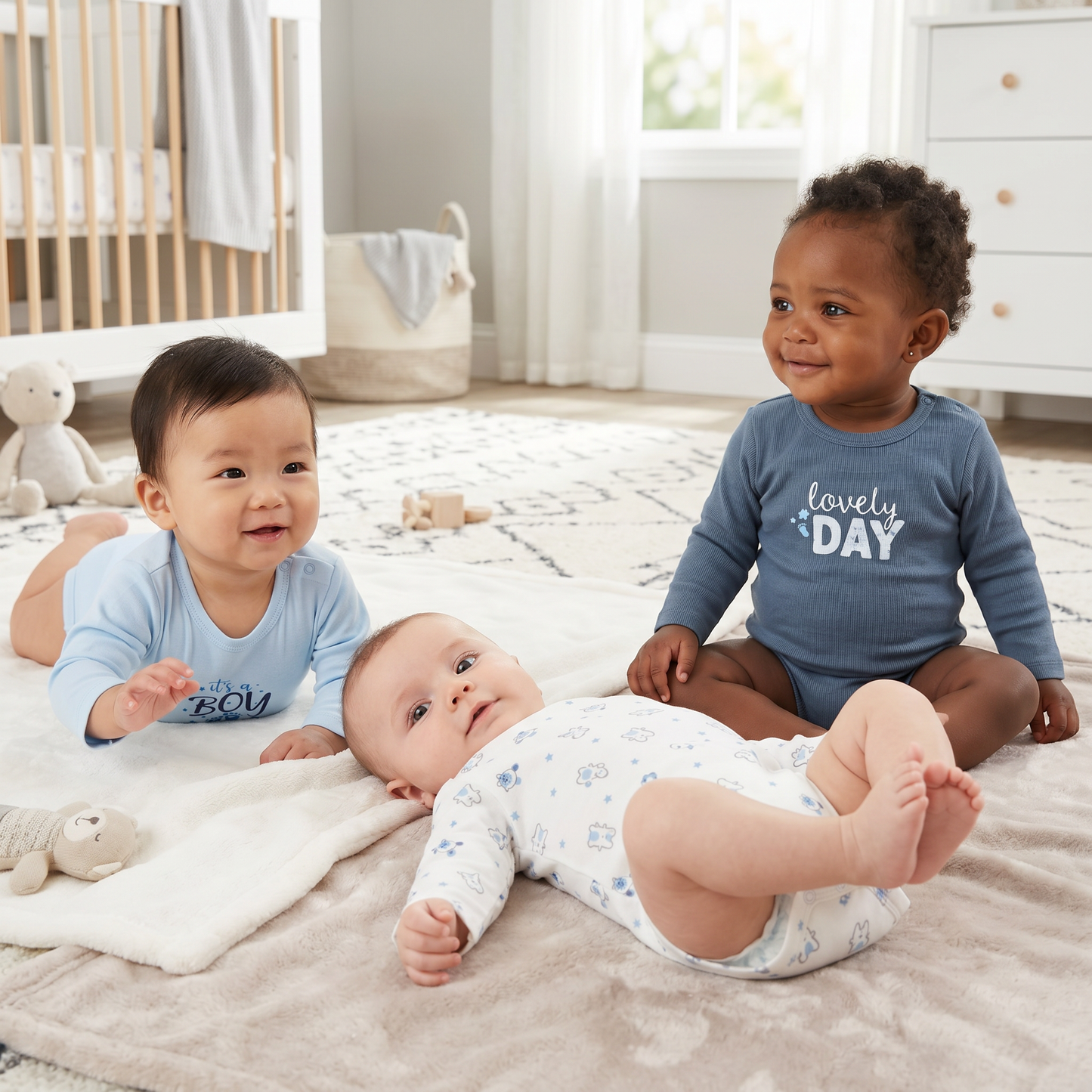100% Egyptian Cotton Baby Full-Sleeve Bodysuits - Multipack
