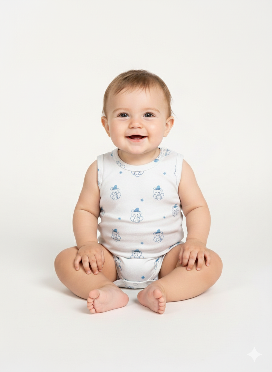 100% Egyptian Cotton Baby Sleeveless Bodysuits - Multipack