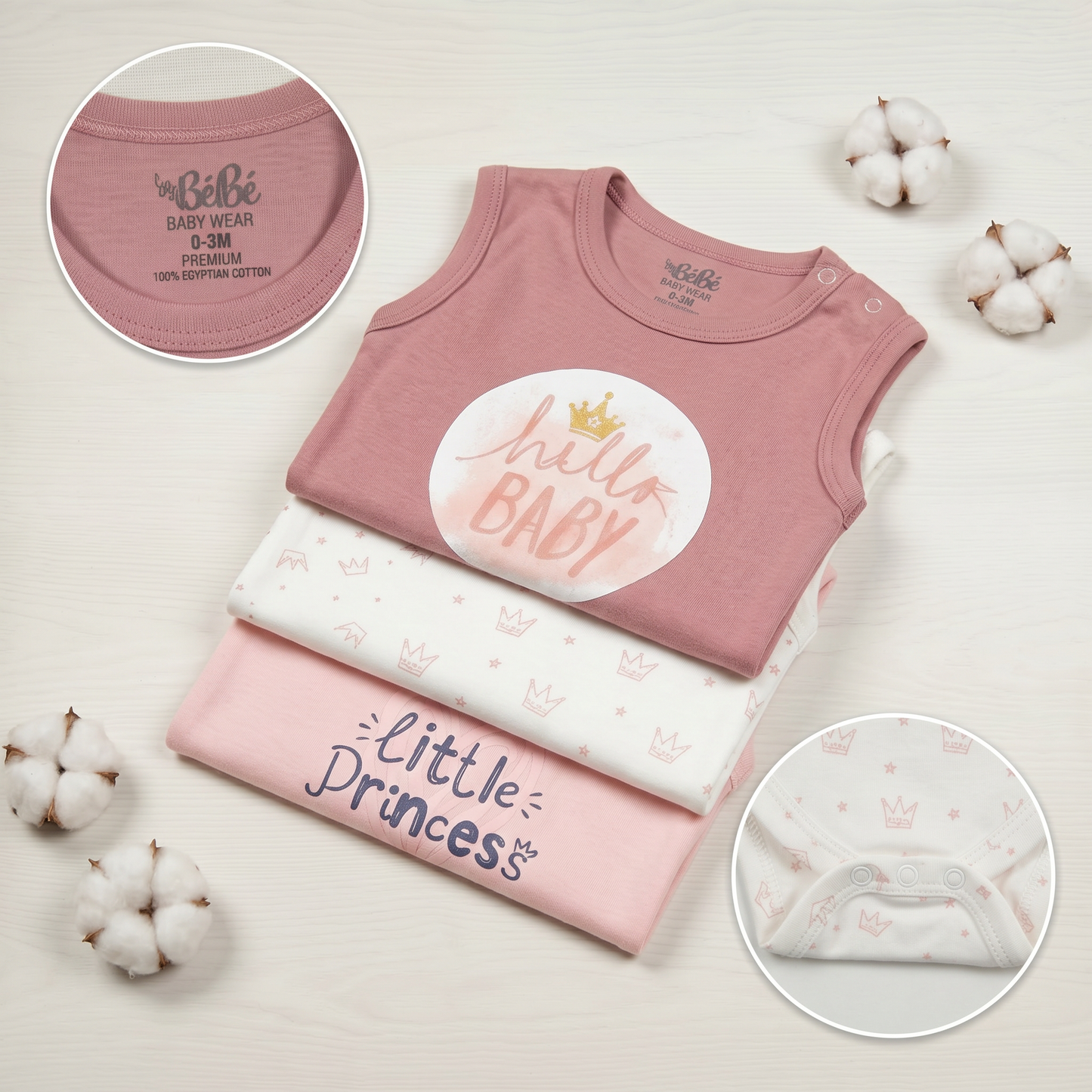 100% Cotton Baby Full-Sleeve Bodysuits - Pack of 3
