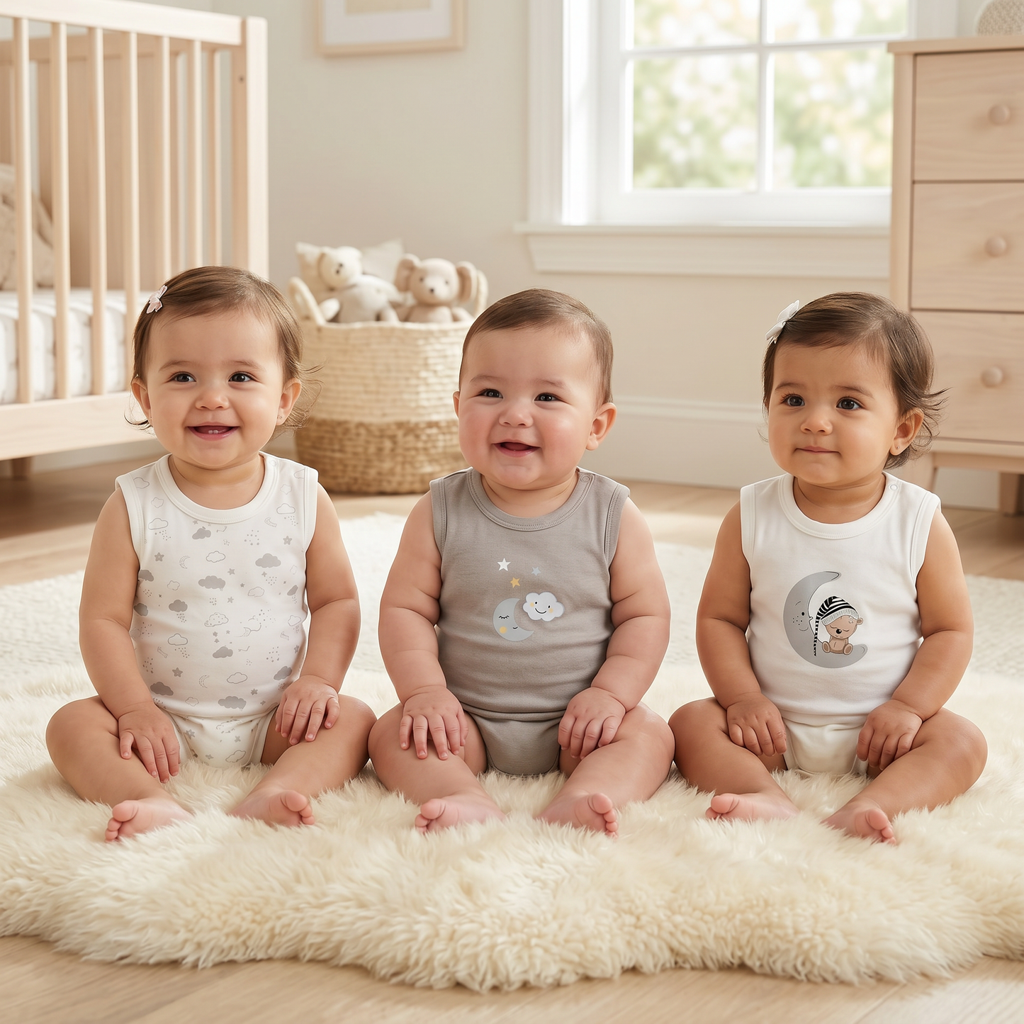 100% Egyptian Cotton Baby Sleeveless Bodysuits - Multipack