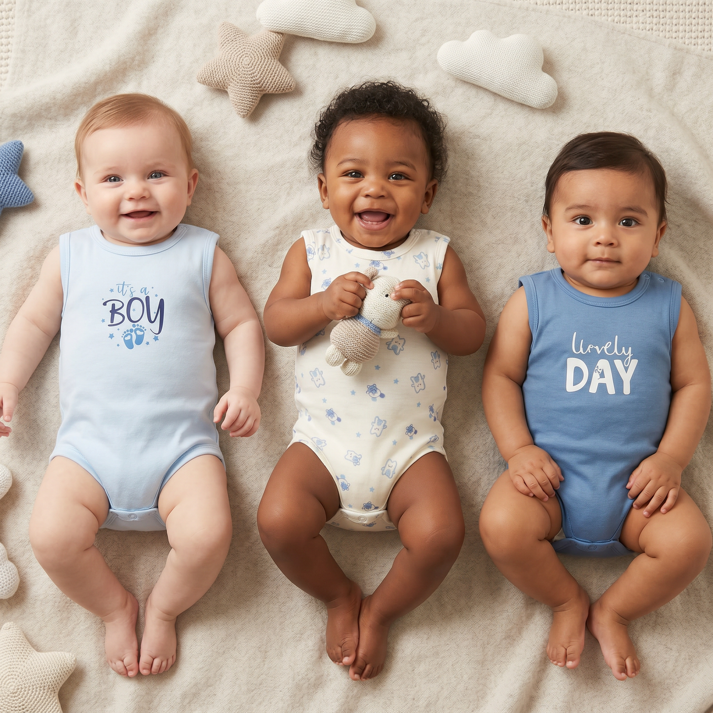 100% Egyptian Cotton Baby Sleeveless Bodysuits - Multipack