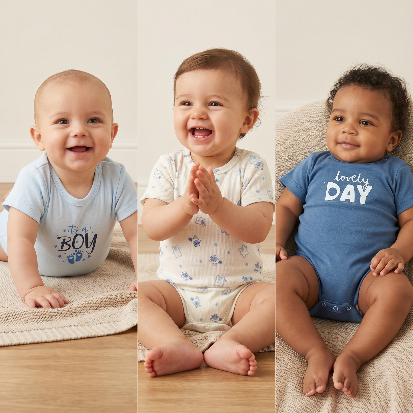 100% Egyptian Cotton Baby Half-Sleeve Bodysuits - Multipack