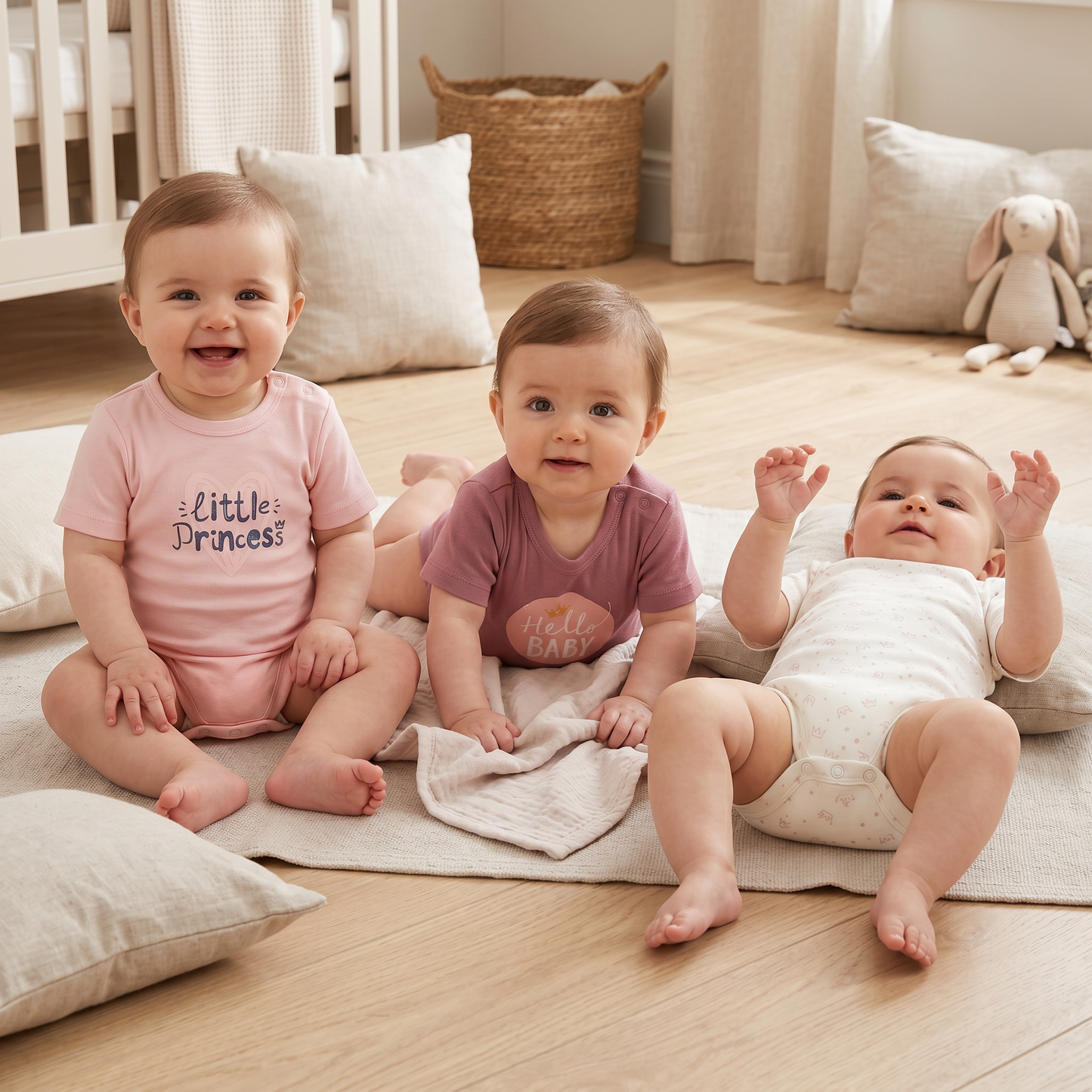 100% Egyptian Cotton Baby Half-Sleeve Bodysuits - Multipack