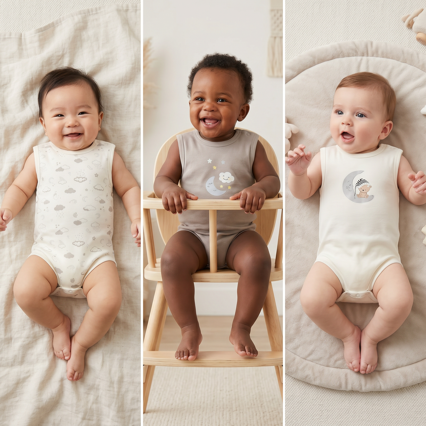 100% Egyptian Cotton Baby Sleeveless Bodysuits - Multipack