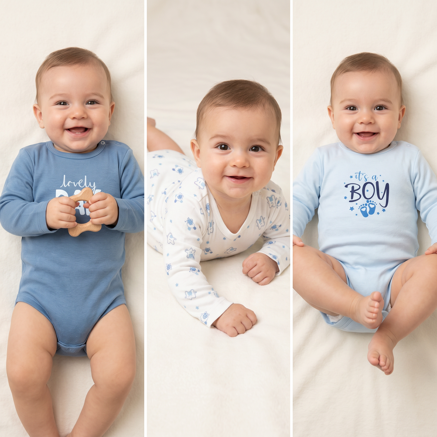 100% Egyptian Cotton Baby Full-Sleeve Bodysuits - Multipack
