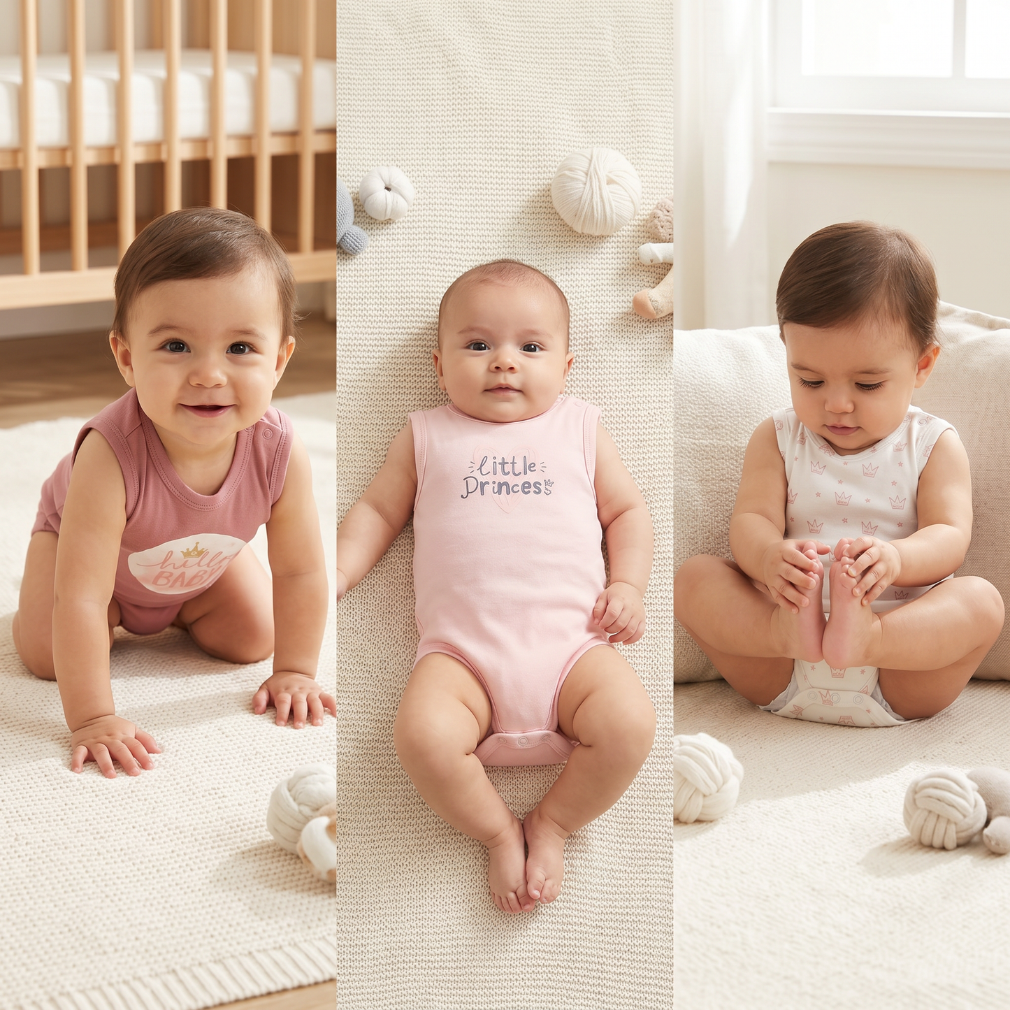 100% Cotton Baby Full-Sleeve Bodysuits - Pack of 3