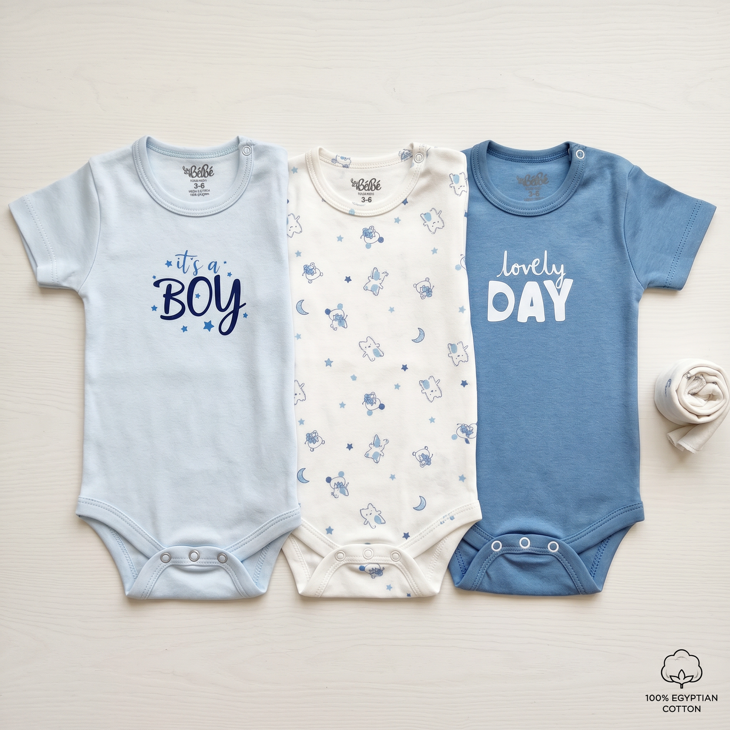 100% Egyptian Cotton Baby Half-Sleeve Bodysuits - Multipack