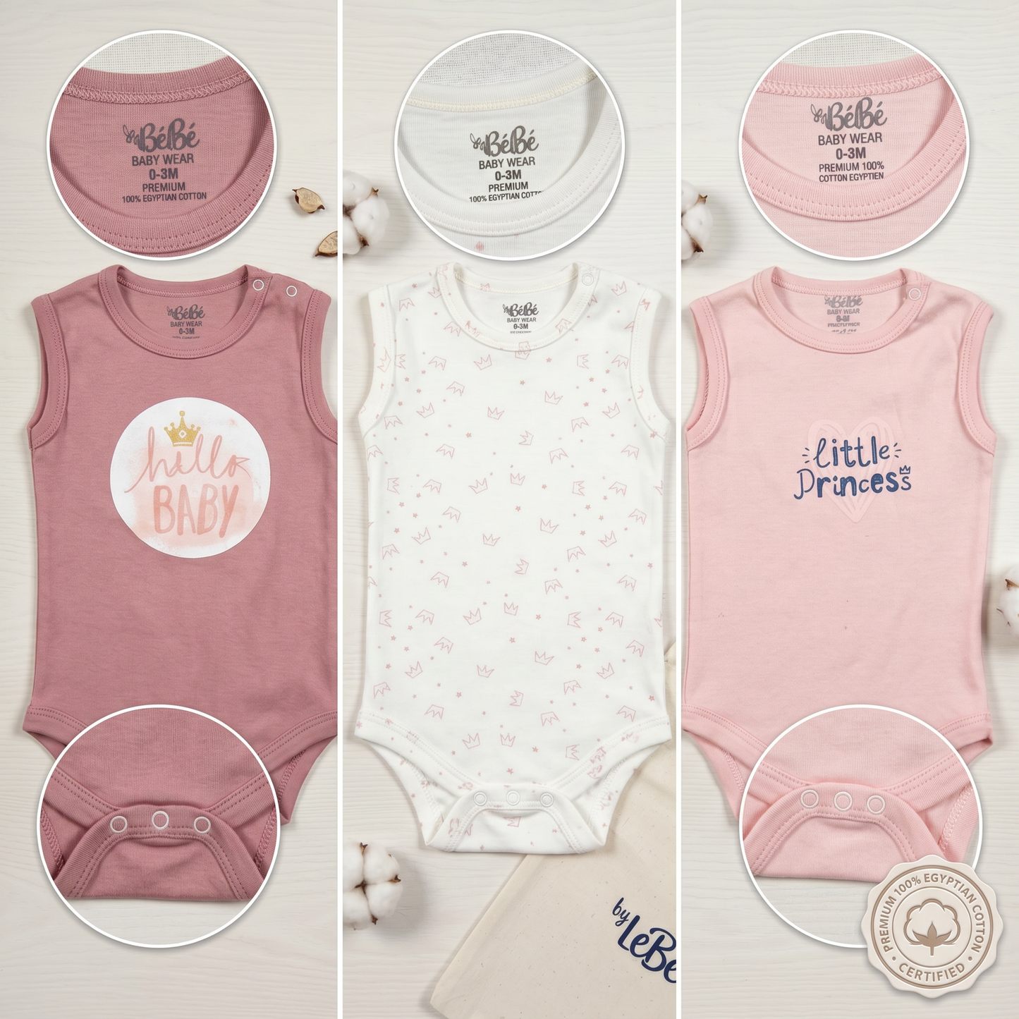 100% Cotton Baby Full-Sleeve Bodysuits - Pack of 3