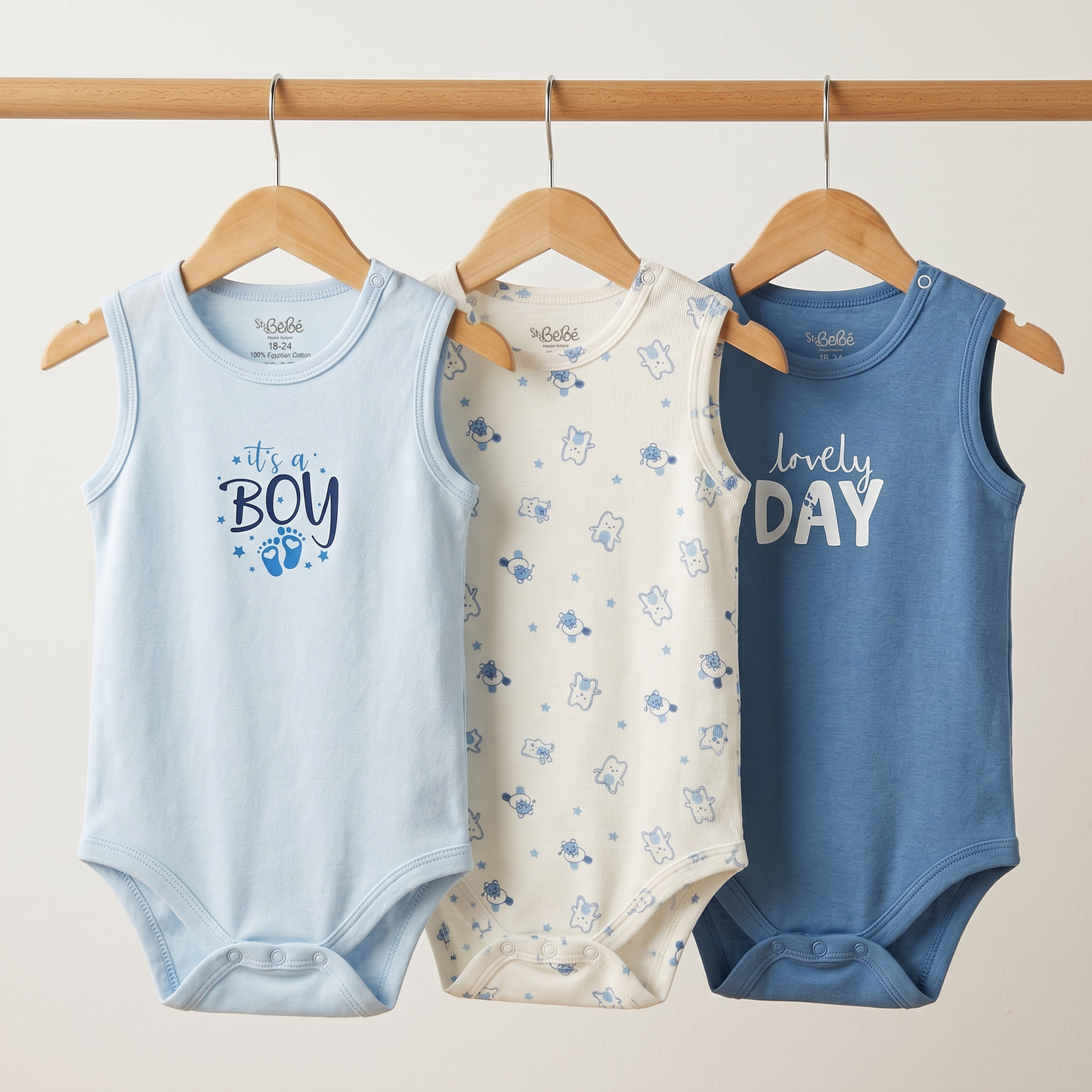 100% Egyptian Cotton Baby Sleeveless Bodysuits - Multipack