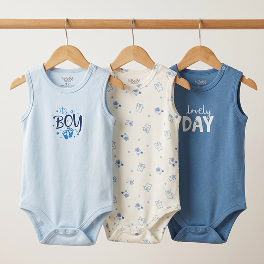 100% Egyptian Cotton Baby Sleeveless Bodysuits - Multipack
