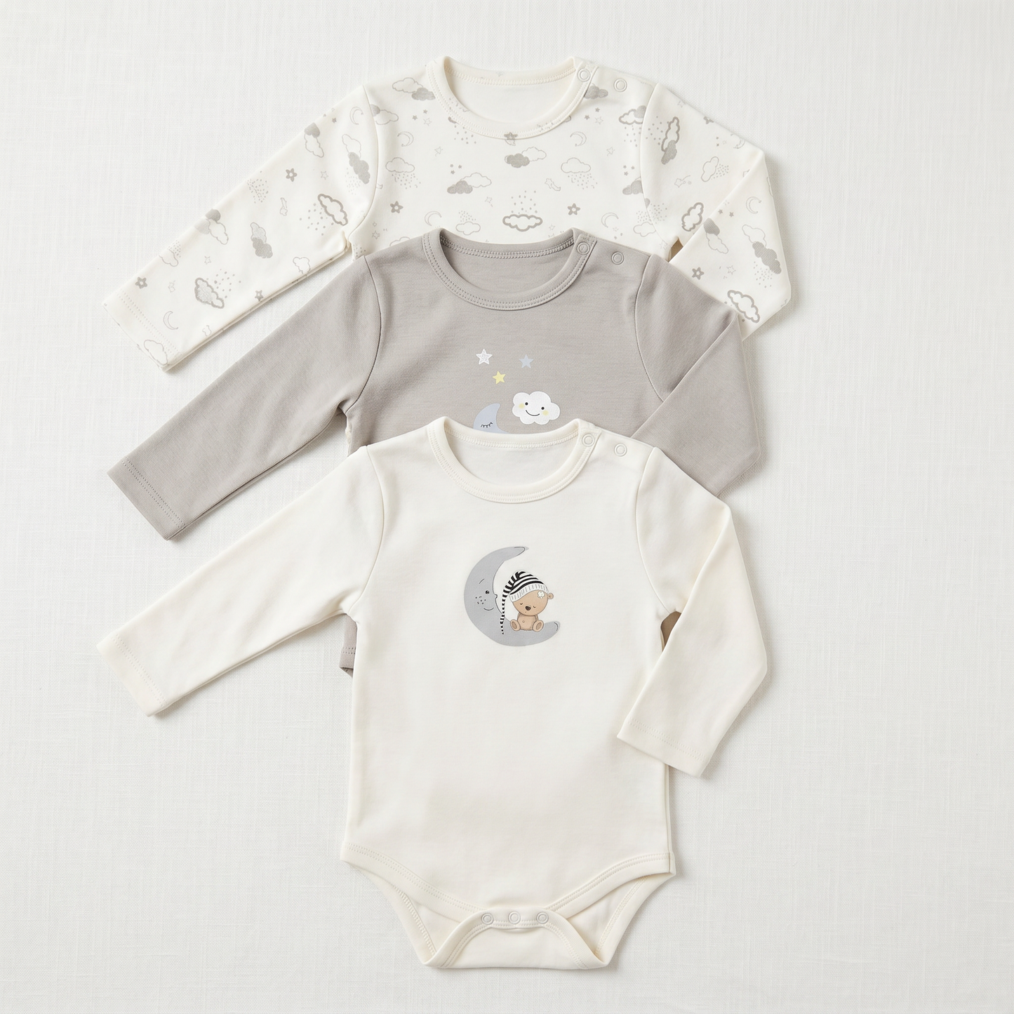 100% Egyptian Cotton Baby Full-Sleeve Bodysuits - Multipack