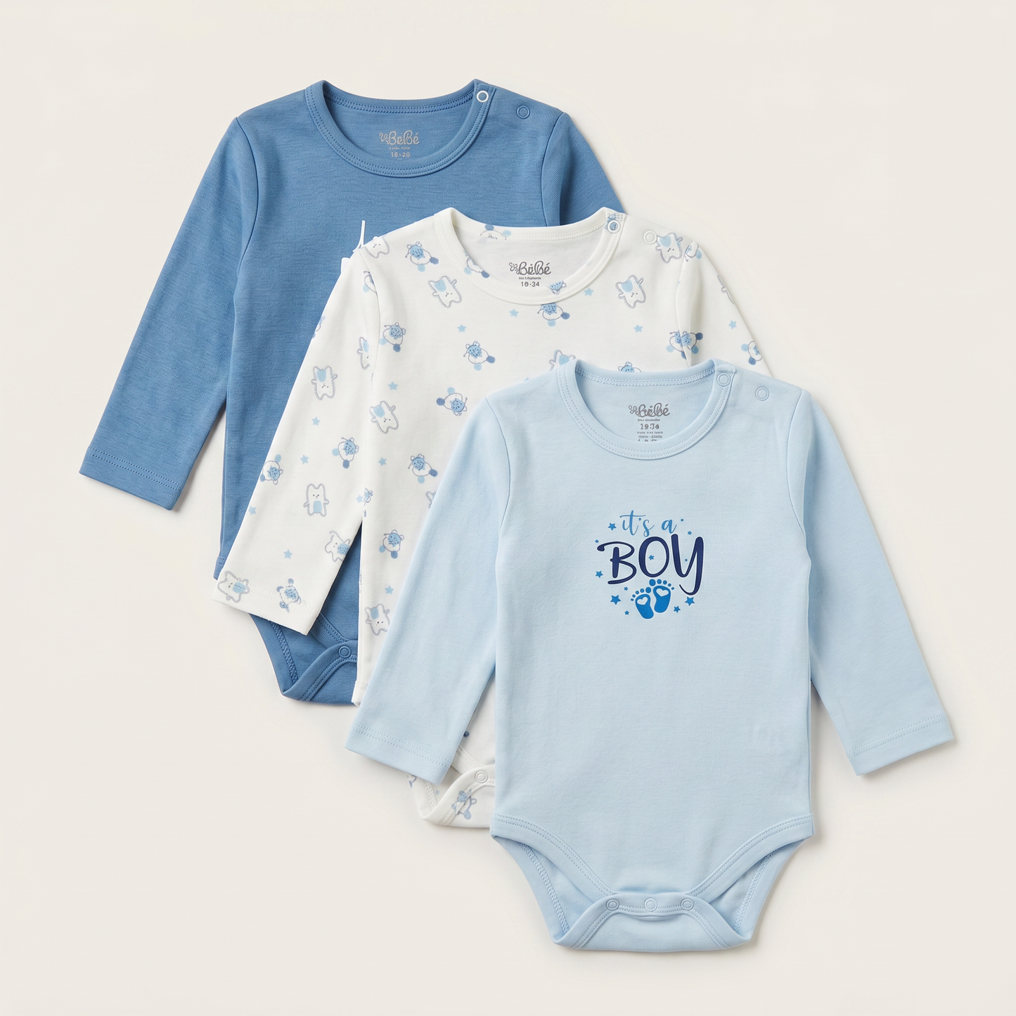 100% Egyptian Cotton Baby Full-Sleeve Bodysuits - Multipack