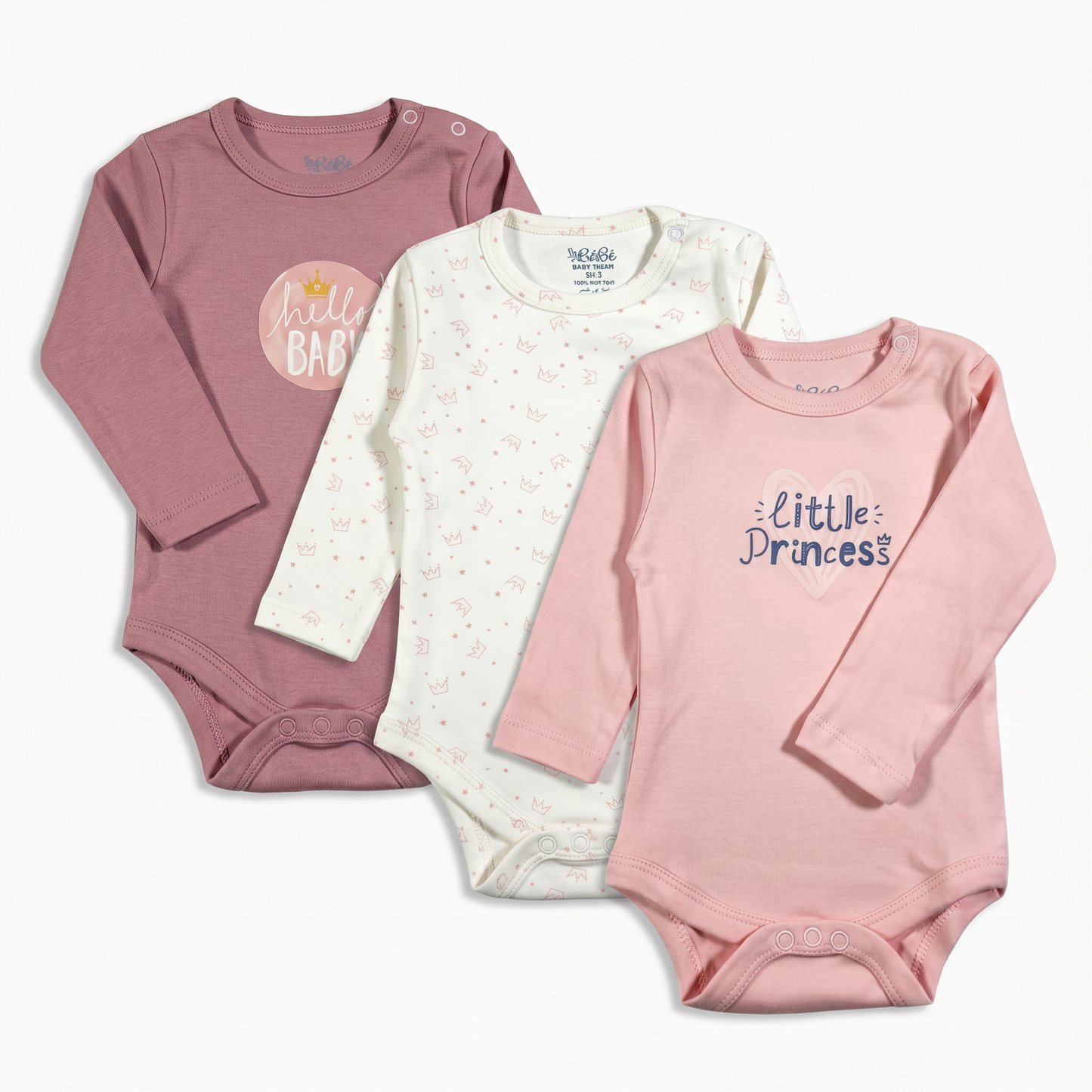 100% Egyptian Cotton Baby Full-Sleeve Bodysuits - Multipack