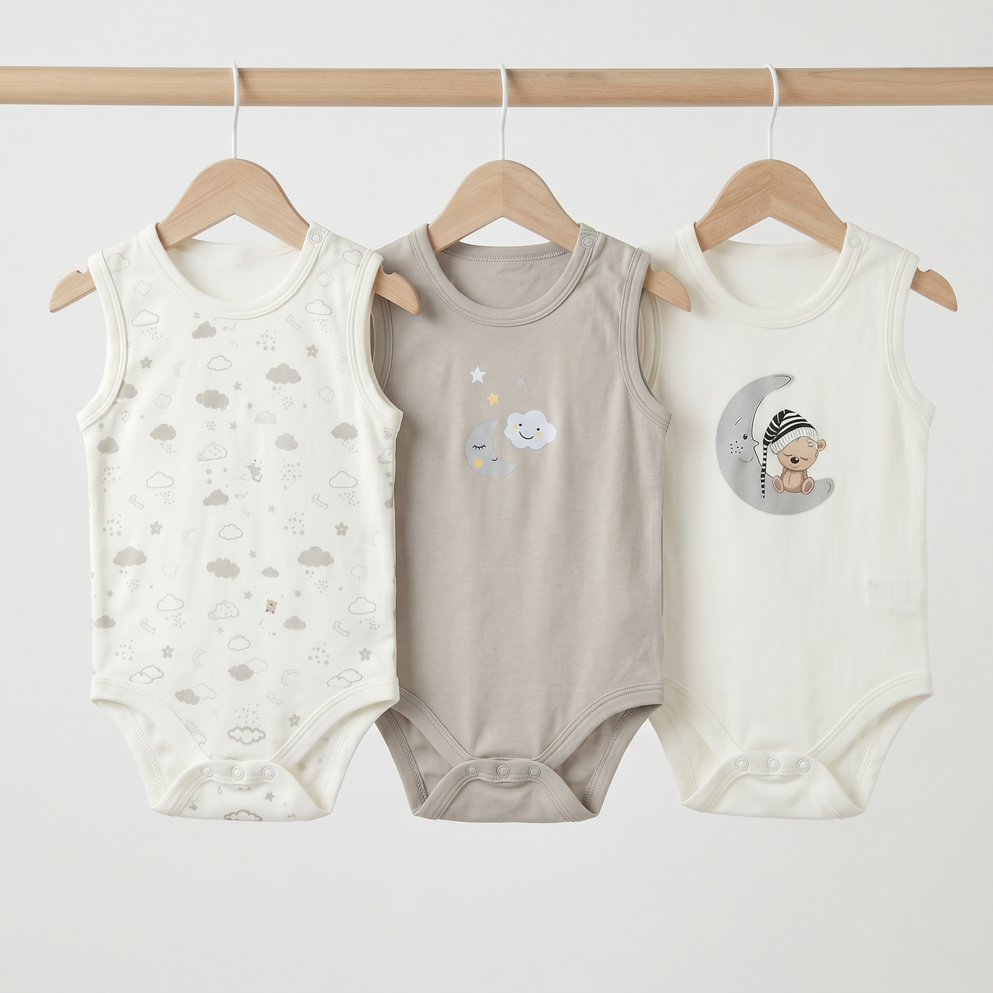 100% Egyptian Cotton Baby Sleeveless Bodysuits - Multipack