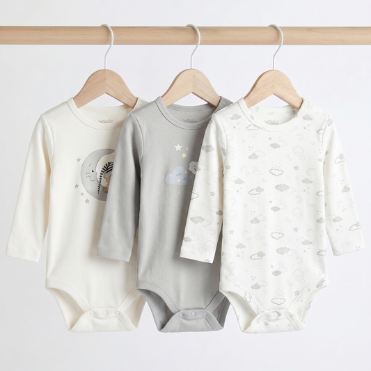 100% Egyptian Cotton Baby Full-Sleeve Bodysuits - Multipack