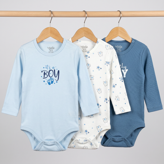 100% Egyptian Cotton Baby Full-Sleeve Bodysuits - Multipack