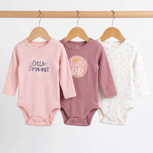 100% Egyptian Cotton Baby Full-Sleeve Bodysuits - Multipack