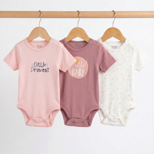 100% Egyptian Cotton Baby Half-Sleeve Bodysuits - Multipack