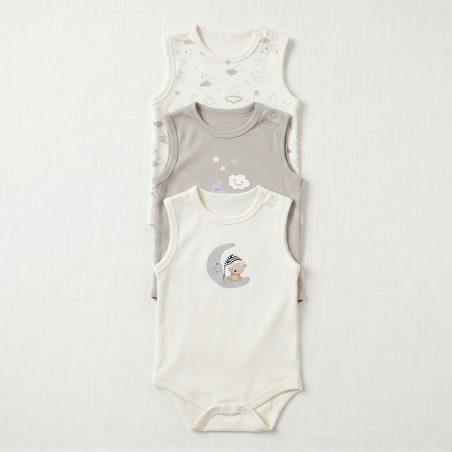 100% Egyptian Cotton Baby Sleeveless Bodysuits - Multipack