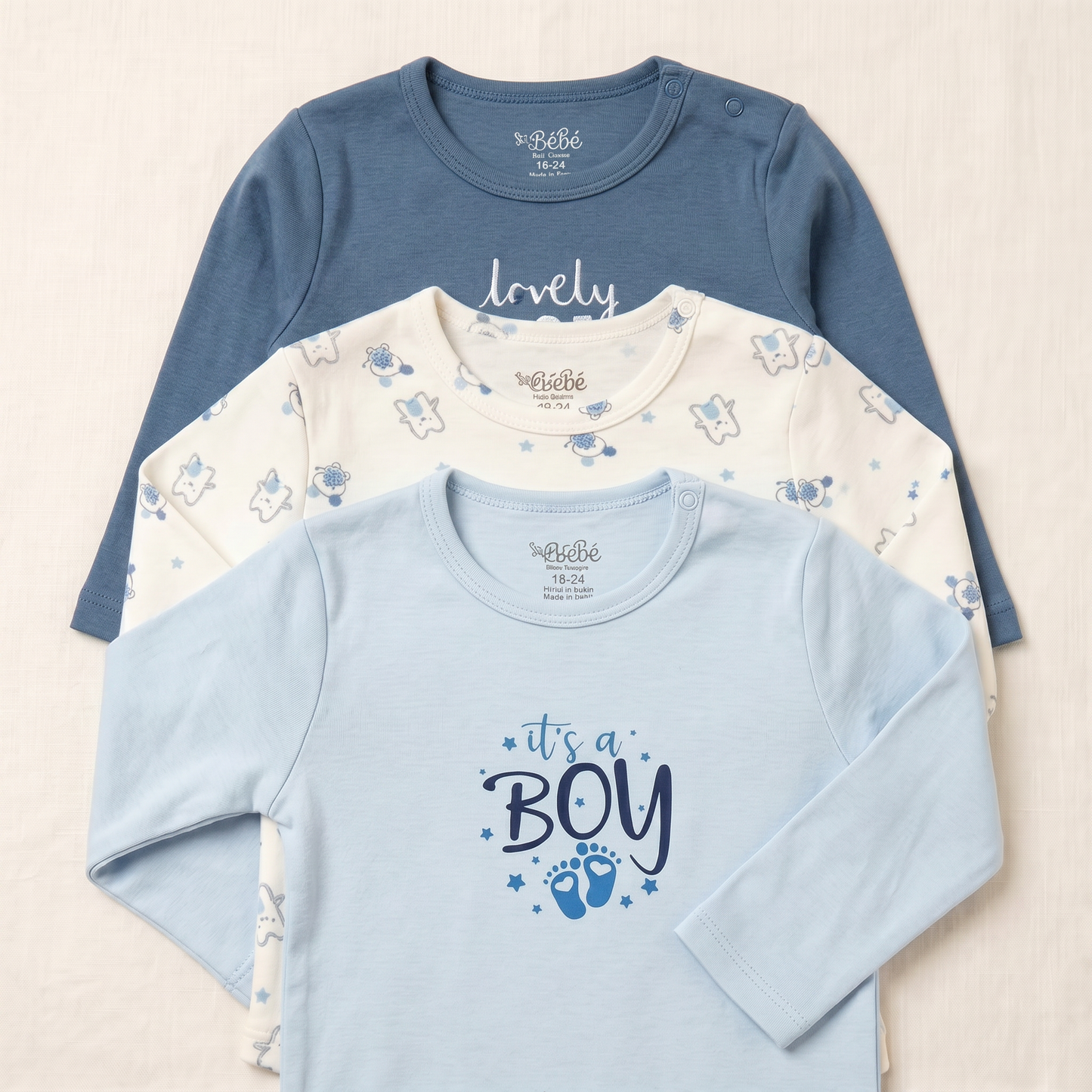 100% Egyptian Cotton Baby Full-Sleeve Bodysuits - Multipack