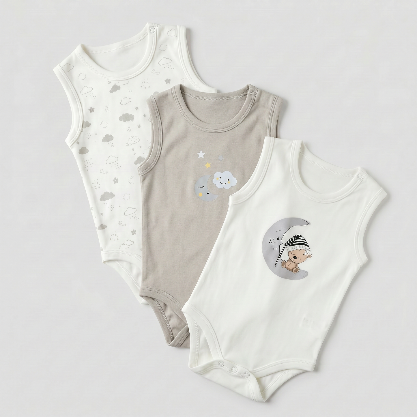 100% Egyptian Cotton Baby Sleeveless Bodysuits - Multipack